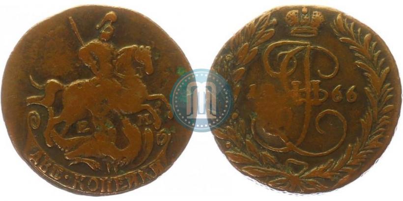 Фото 2 копейки 1766 года ЕМ 