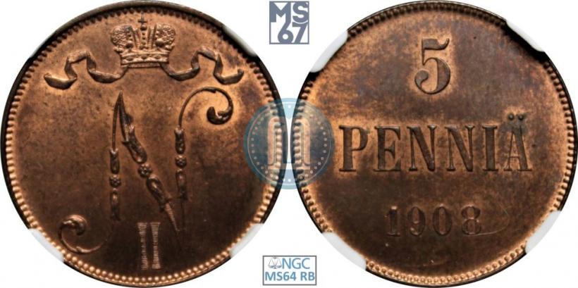 Picture 5 pennia 1908 year  