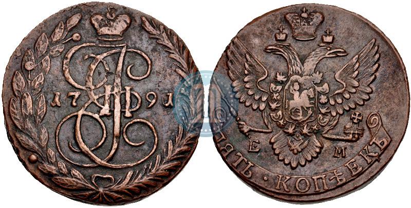 Picture 5 kopecks 1791 year ЕМ 