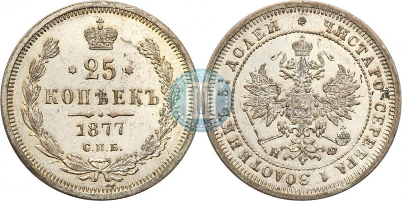 Фото 25 копеек 1877 года СПБ-НФ 
