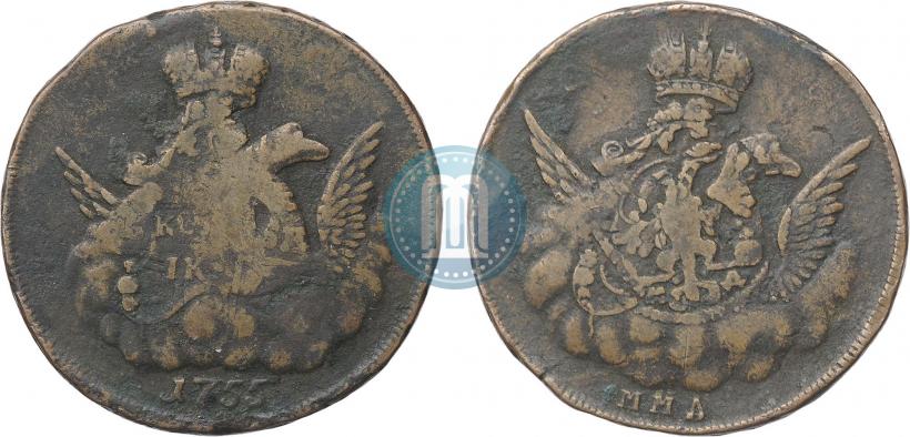 Фото 1 копейка 1755 года ММД 