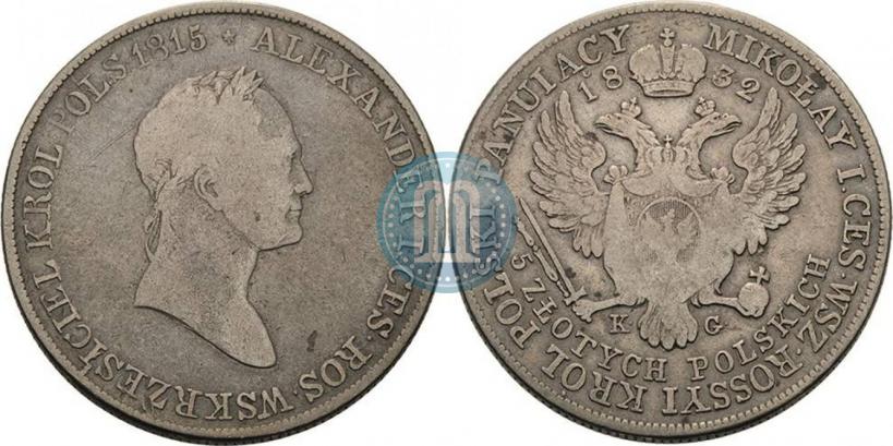 Фото 5 злотых 1832 года KG 