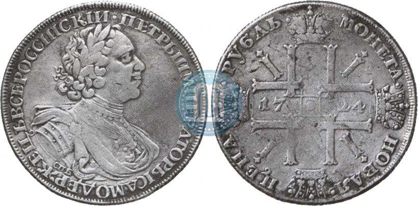 Фото 1 рубль 1724 года СПБ "Солнечный, в латах"