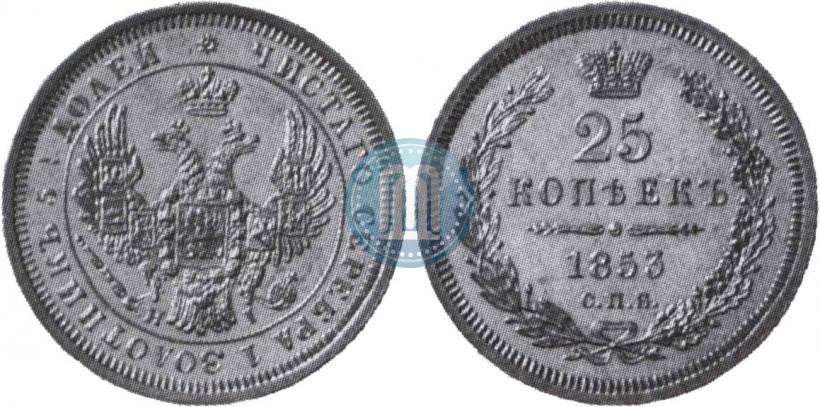 Фото 25 копеек 1853 года СПБ-HI 