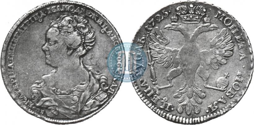 Фото 1 рубль 1725 года СПБ "Петербургский тип, портрет влево"