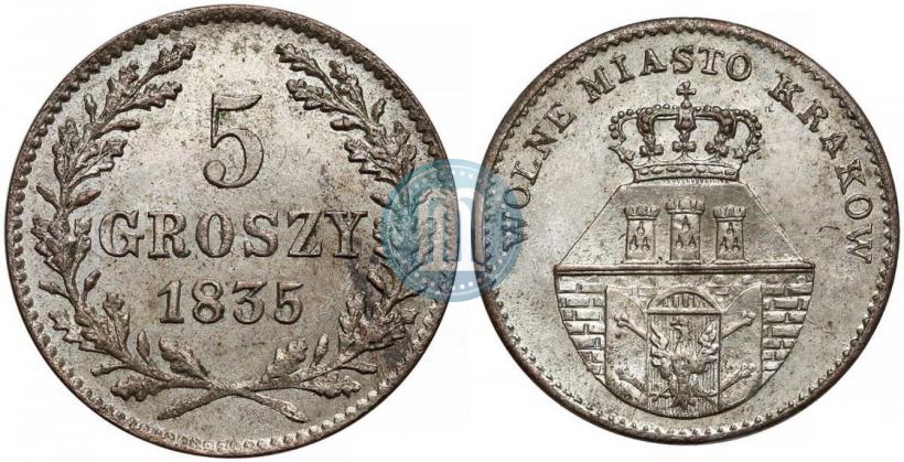 Фото 5 грошей 1835 года  "Свободный город Краков"