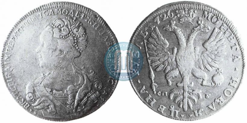 Фото 1 рубль 1726 года СПБ "Петербургский тип, портрет влево"