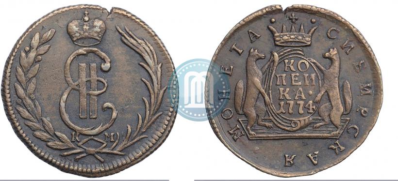 Picture 1 kopeck 1774 year КМ 