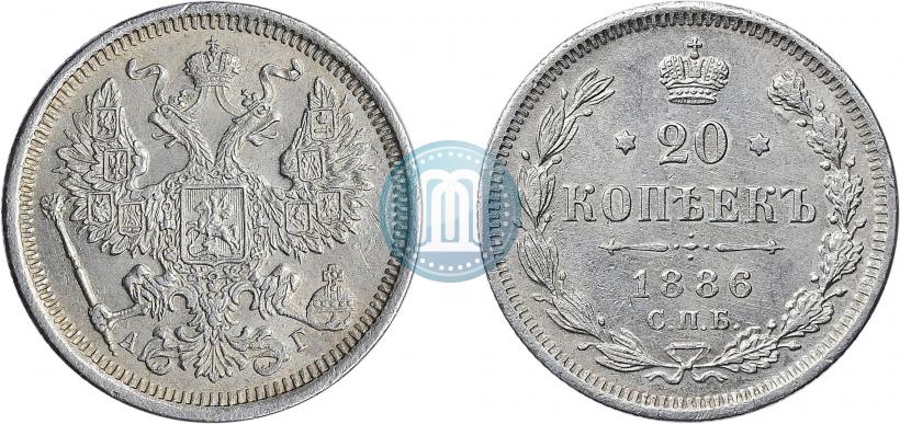 Фото 20 копеек 1886 года СПБ-АГ 