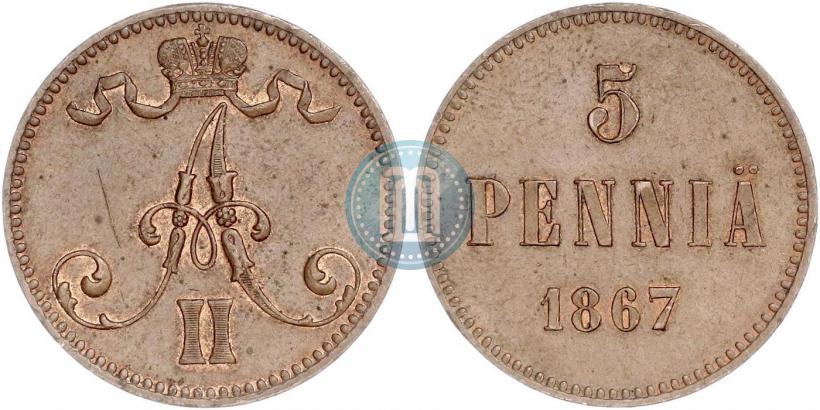 Picture 5 pennia 1867 year  