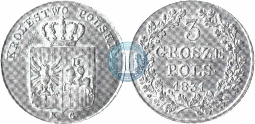 Picture 3 grosze 1831 year KG "Polish uprising"