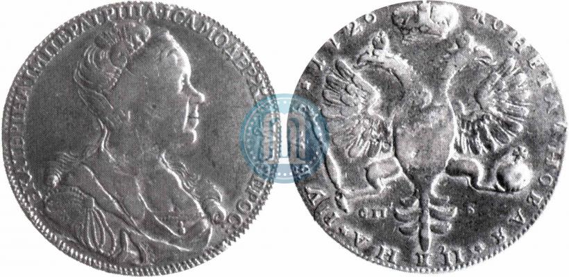 Picture 1 rouble 1726 year СПБ "Petersburg type, portrait turned to the right"