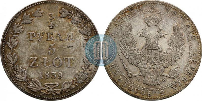 Picture 3/4 roubles - 5 złotych 1839 year MW 