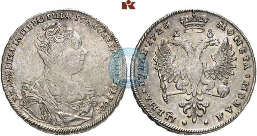Фото 1 рубль 1726 года  "Московский тип, портрет вправо"