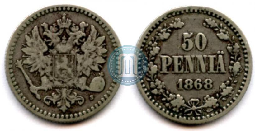 Фото 50 пенни 1868 года S 