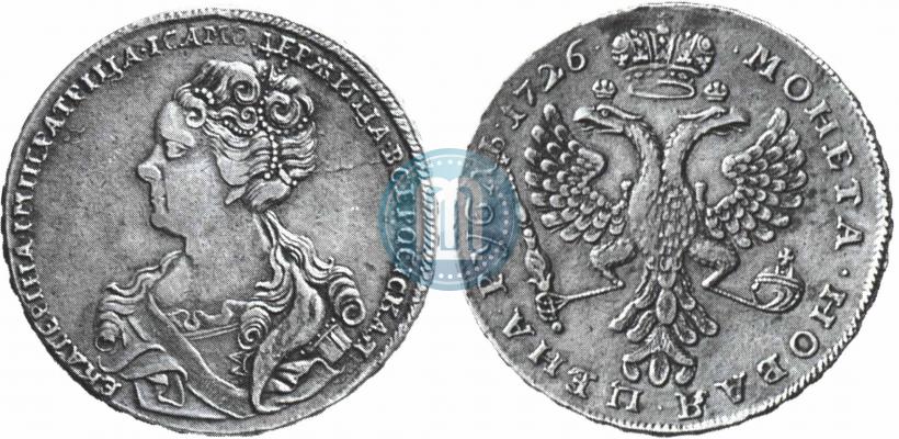 Фото 1 рубль 1726 года  "Московский тип, портрет влево"