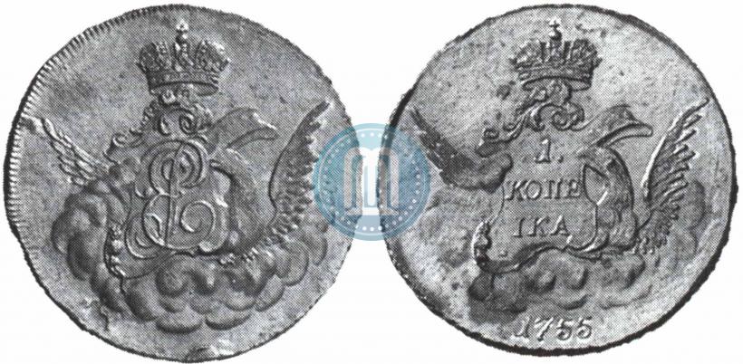 Picture 1 kopeck 1755 year  