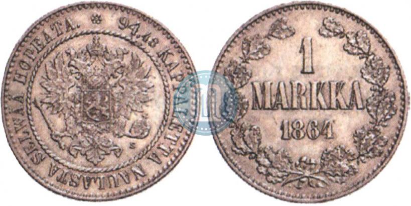 Picture 1 markka 1864 year S 