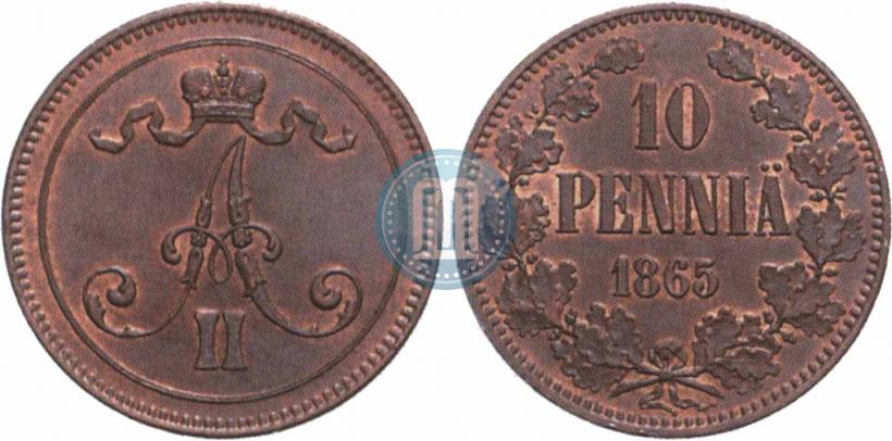 Фото 10 пенни 1865 года  