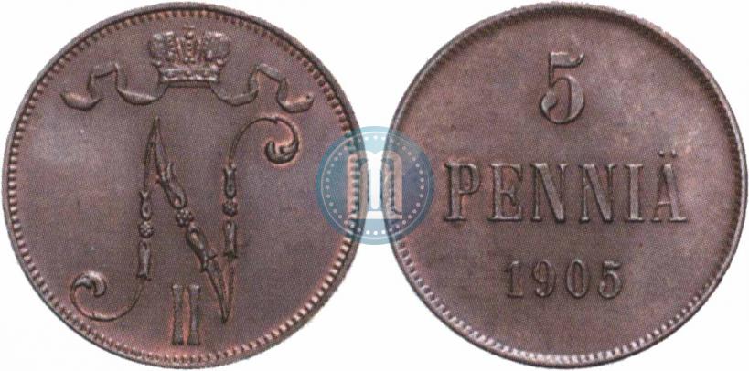 Picture 5 pennia 1905 year  