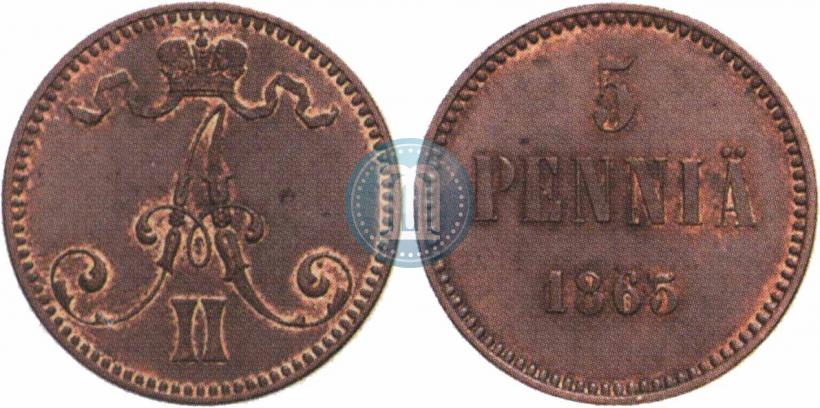 Фото 5 пенни 1865 года  