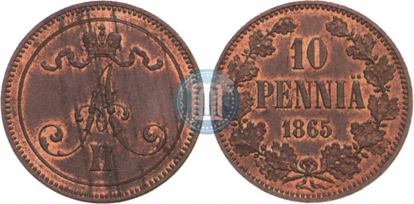 Picture 10 pennia 1865 year  