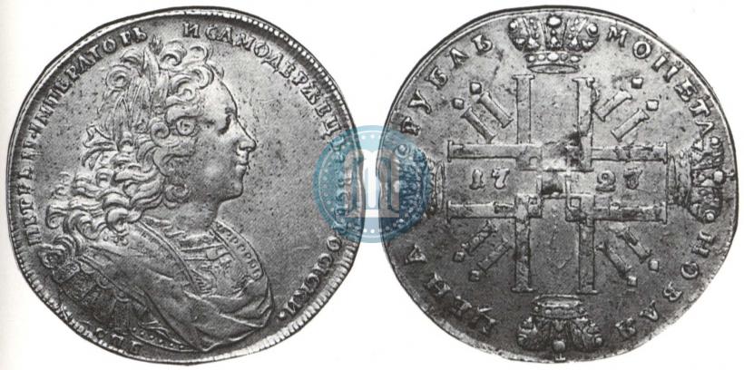 Фото 1 рубль 1727 года СПБ "Петербургский тип"