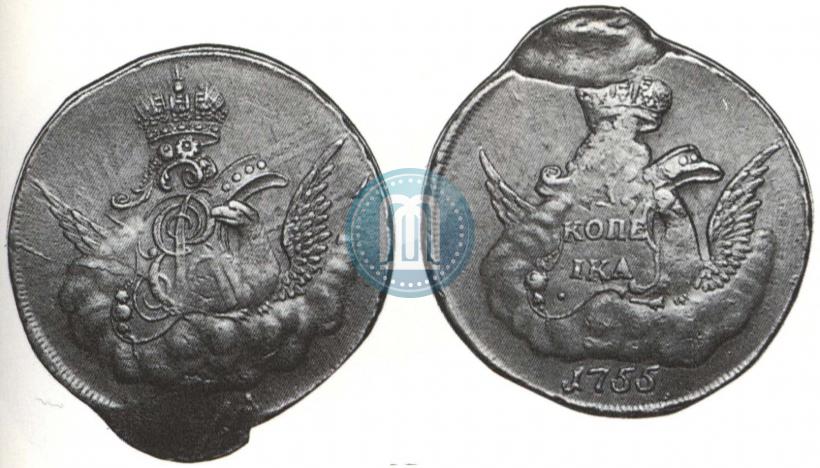 Фото 1 копейка 1755 года ММД 