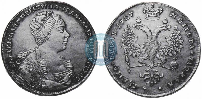 Фото 1 рубль 1727 года  "Московский тип, портрет вправо"