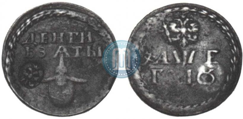 Picture Beard token coin 1705 year  "With overstrike"