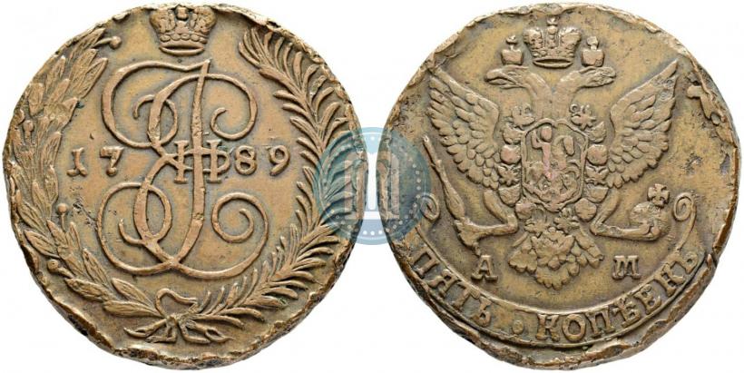 Фото 5 копеек 1789 года АМ 