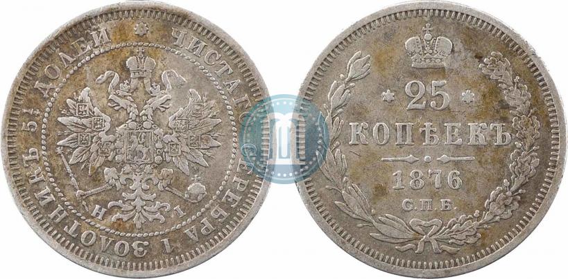 Фото 25 копеек 1876 года СПБ-НІ 