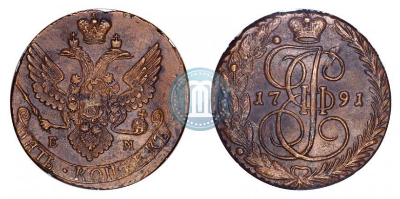 Picture 5 kopecks 1791 year ЕМ 