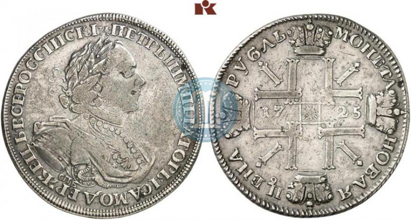 Фото 1 рубль 1725 года СПБ "Солнечный в латах"