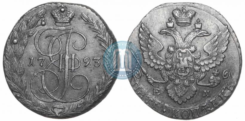 Picture 5 kopecks 1793 year ЕМ 