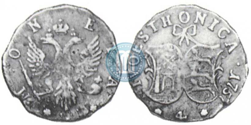 Picture 4 kopecks 1757 year  "For Livonia"