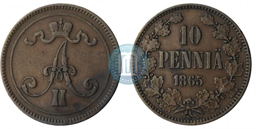 Фото 10 пенни 1865 года  