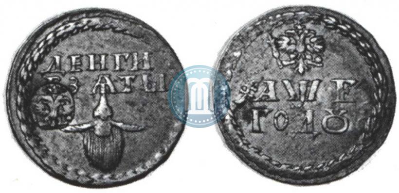 Picture Beard token coin 1705 year  "With overstrike"