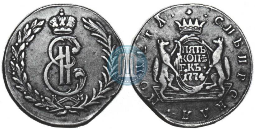 Фото 5 копеек 1774 года КМ 