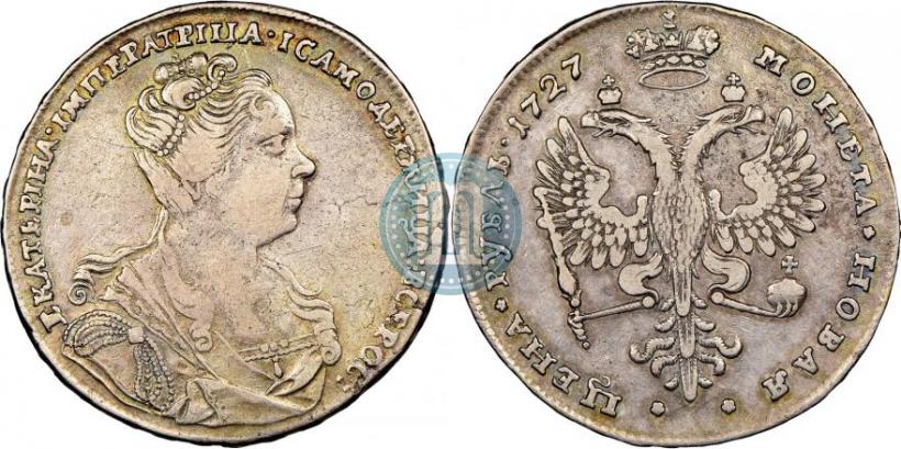 Фото 1 рубль 1727 года  "Московский тип, портрет вправо"