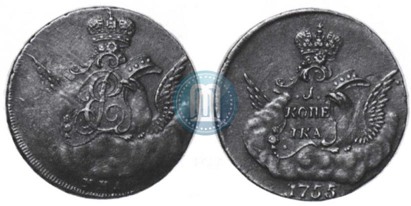 Фото 1 копейка 1755 года ММД 