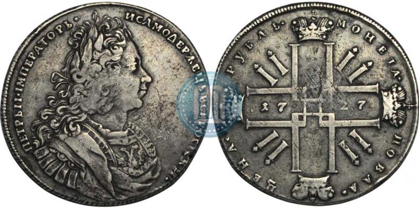 Фото 1 рубль 1727 года  "Монограмма на реверсе. Пробный"