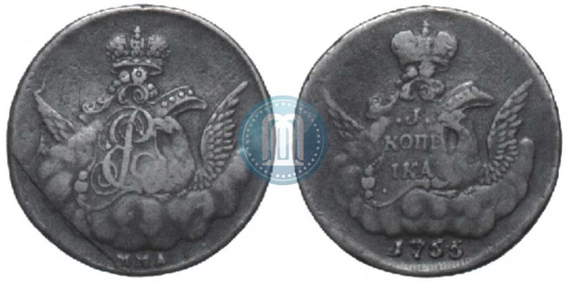 Фото 1 копейка 1755 года ММД 