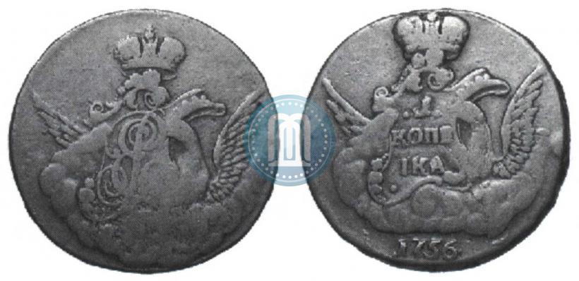 Picture 1 kopeck 1756 year  