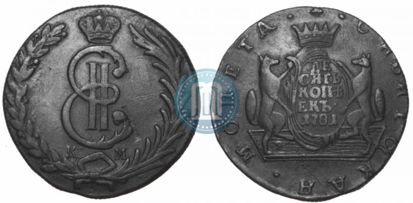 Фото 10 копеек 1781 года КМ 