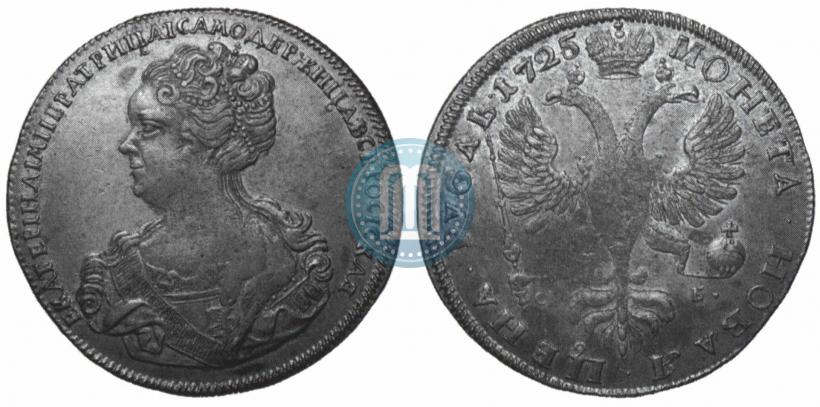 Фото 1 рубль 1725 года СПБ "Петербургский тип, портрет влево"