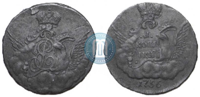Picture 1 kopeck 1756 year  
