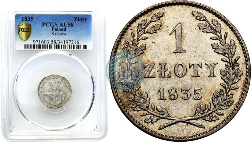 Picture 1 złoty 1835 year  "Free city of Kraków"