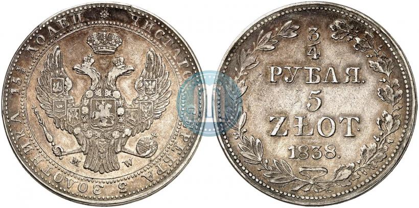 Picture 3/4 roubles - 5 złotych 1838 year MW 
