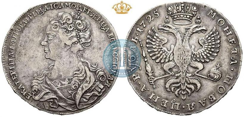 Фото 1 рубль 1725 года  "Московский тип, портрет влево"